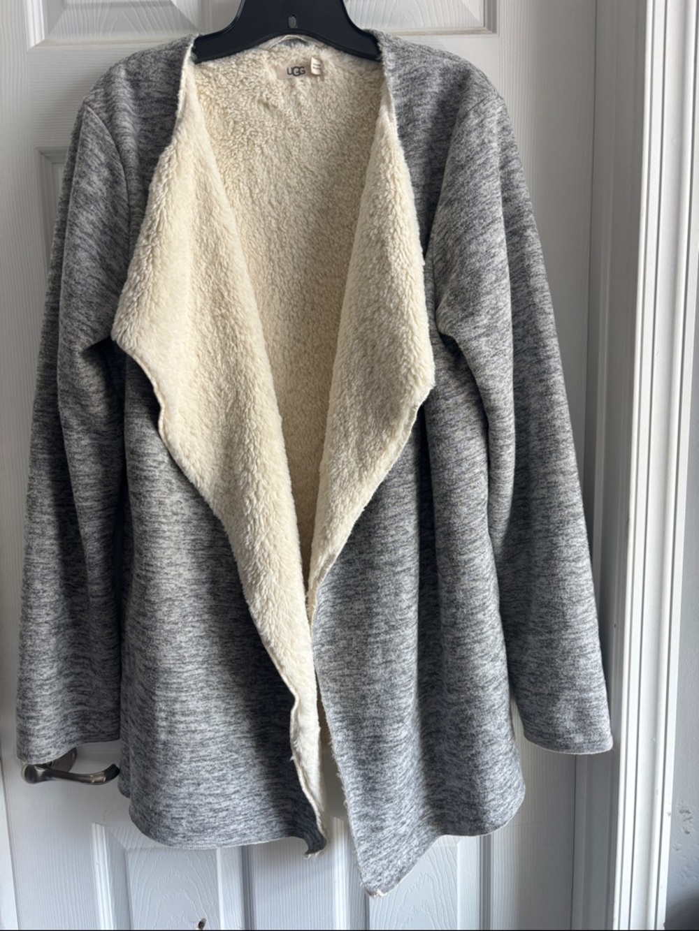 UGG Heather Gray Cardigan with Cream Sherpa Lining